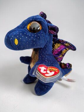 Ty Beanie Boos Saffire Blue Dragon Plush Toy With Sparkling Details 6" Collectib